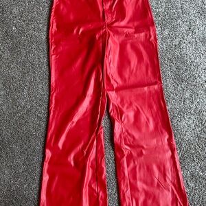 Vibrant Red Faux Leather Pants